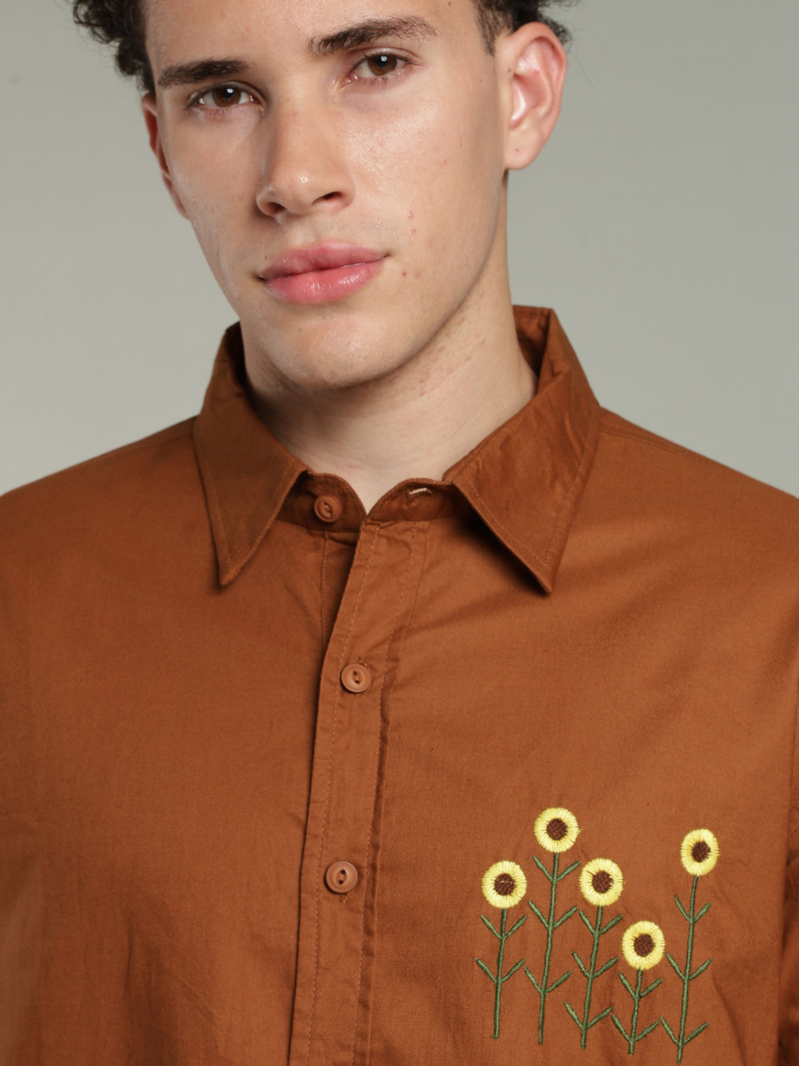 Image of FOUL CHILD Men Embroidered Casual Brown Shirt