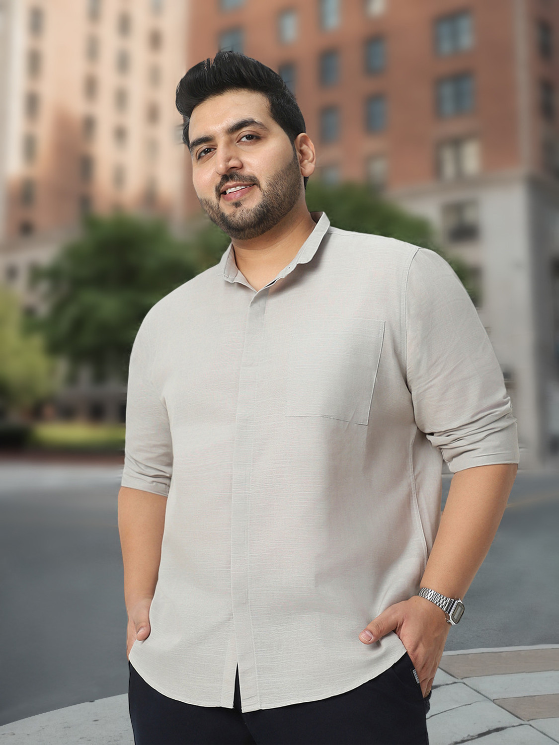 Image of Urbano Plus Men Solid Casual Grey Shirt