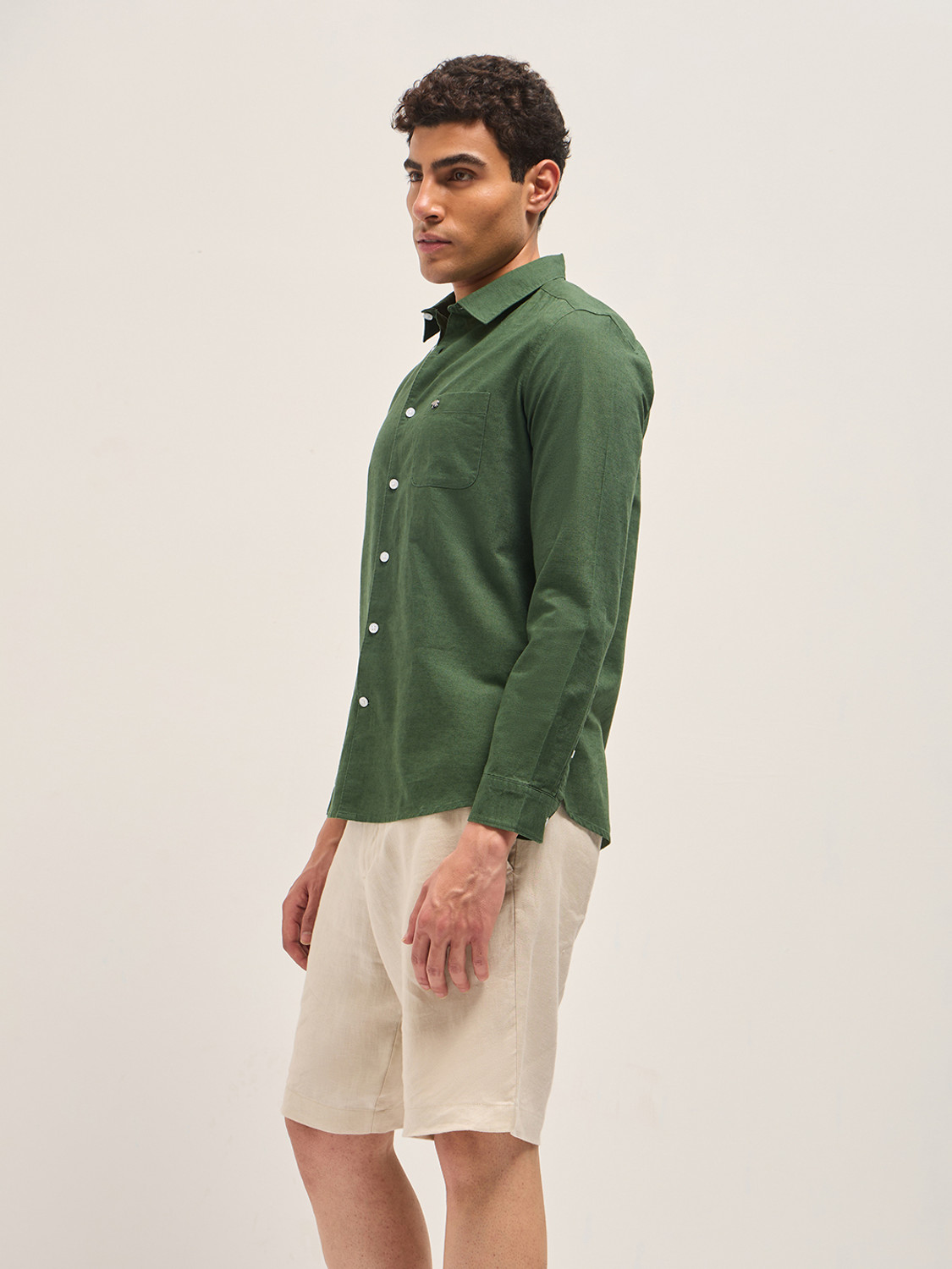 Image of THE BEAR HOUSE Men Solid Casual Light Green Shirt