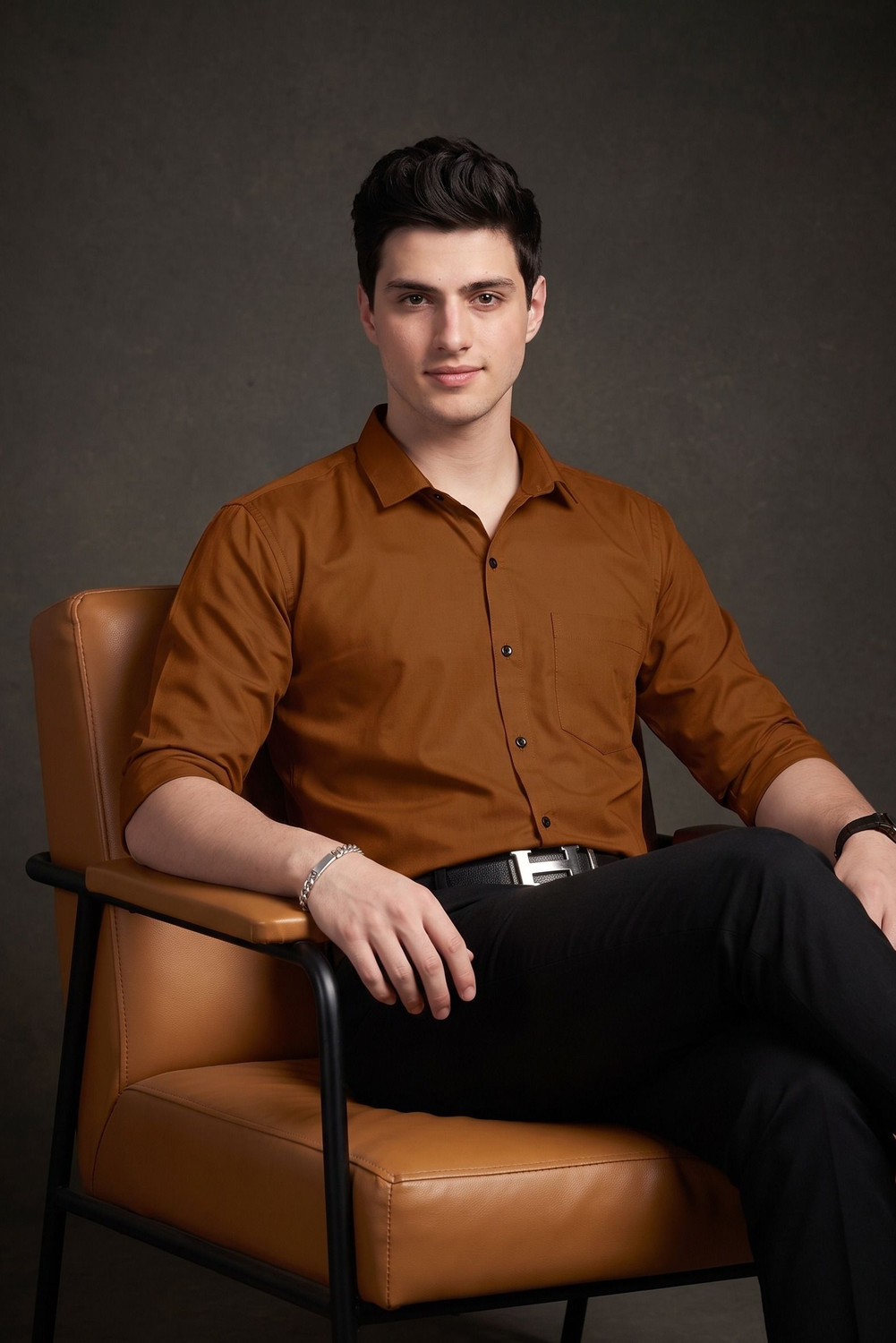 Image of FIBERMILL Men Solid Formal Brown Shirt