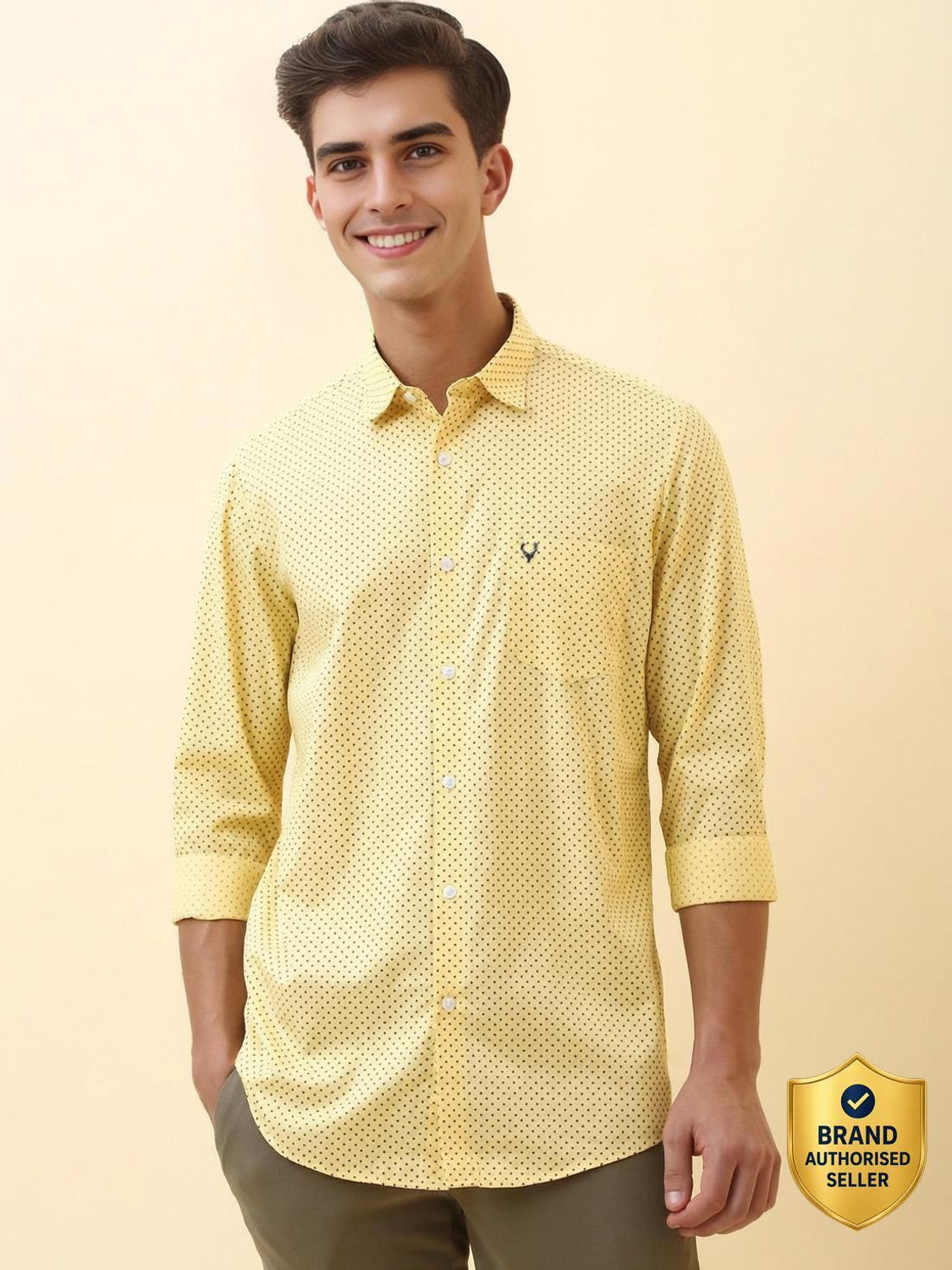Image of Allen Solly Men Printed Casual Yellow Shirt