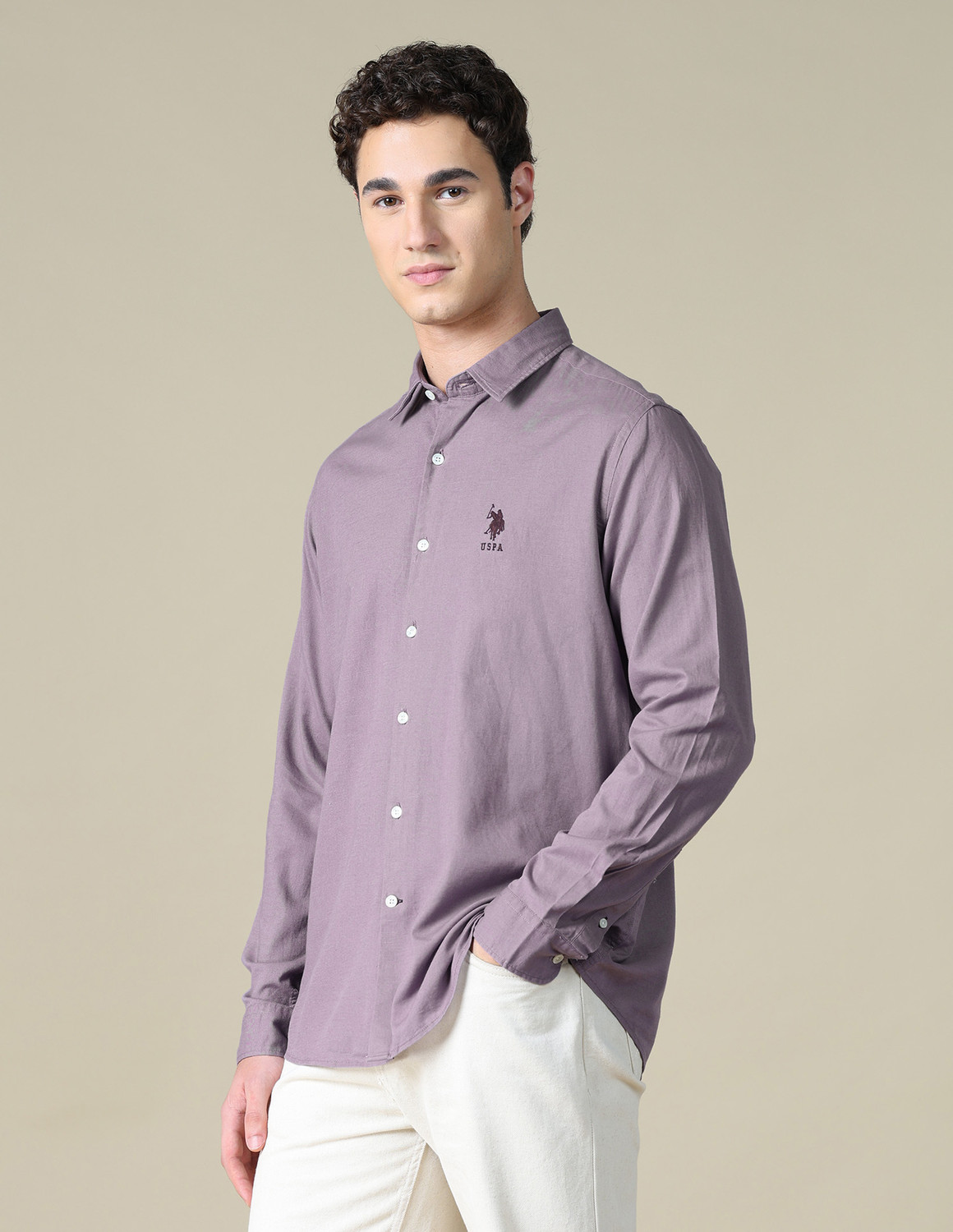 Image of U.S. Polo Assn. Denim Co. Men Solid Casual Purple Shirt