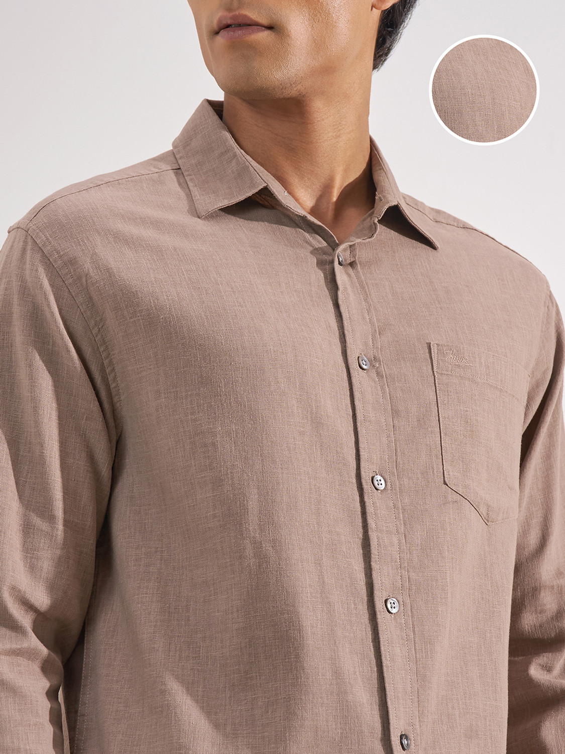 Image of HIGHLANDER Men Solid Casual Brown Shirt