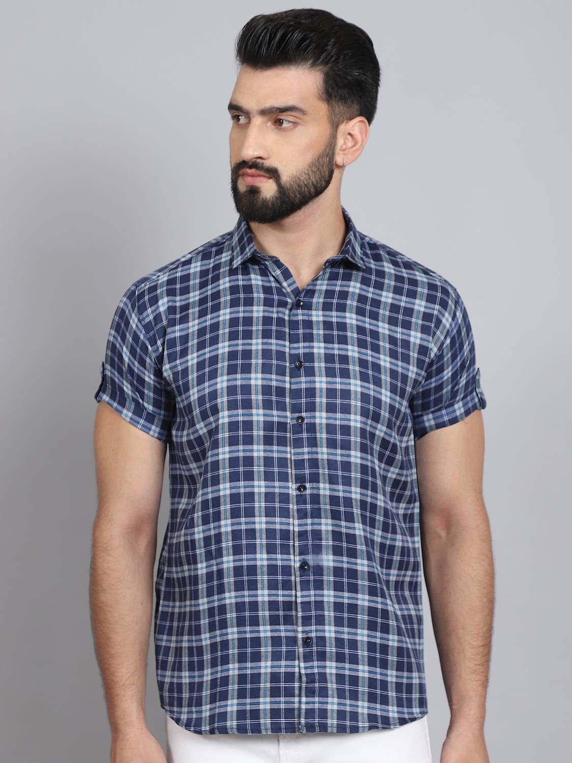 ANP BIHARIKA Men Checkered Casual White, Blue Shirt