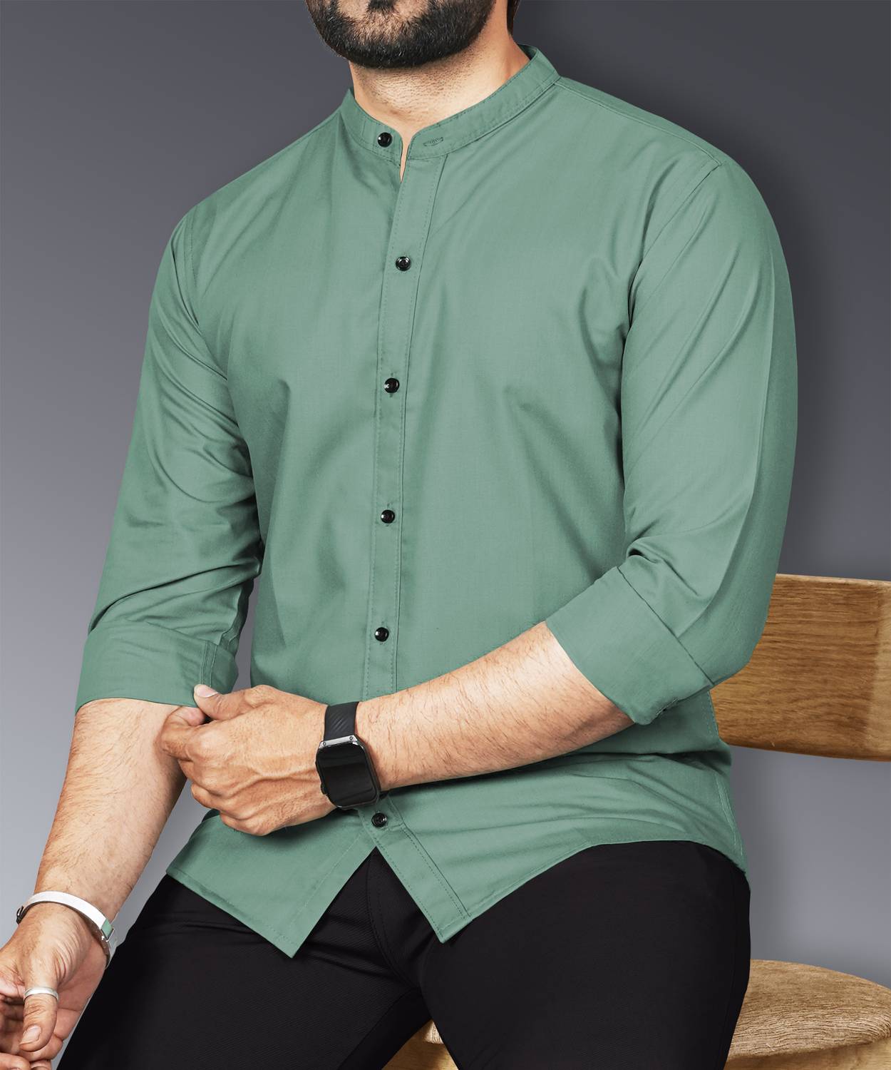 VeBNoR Men Regular Fit Solid Mandarin Collar Casual Shirt