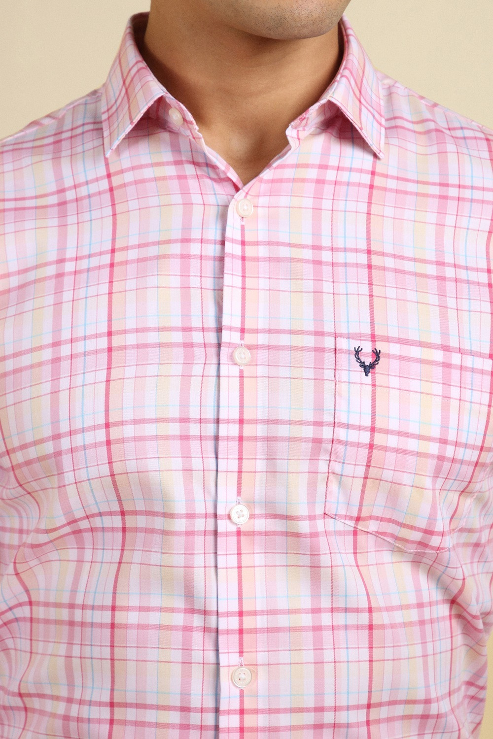 Image of Allen Solly Men Checkered Formal Pink Shirt