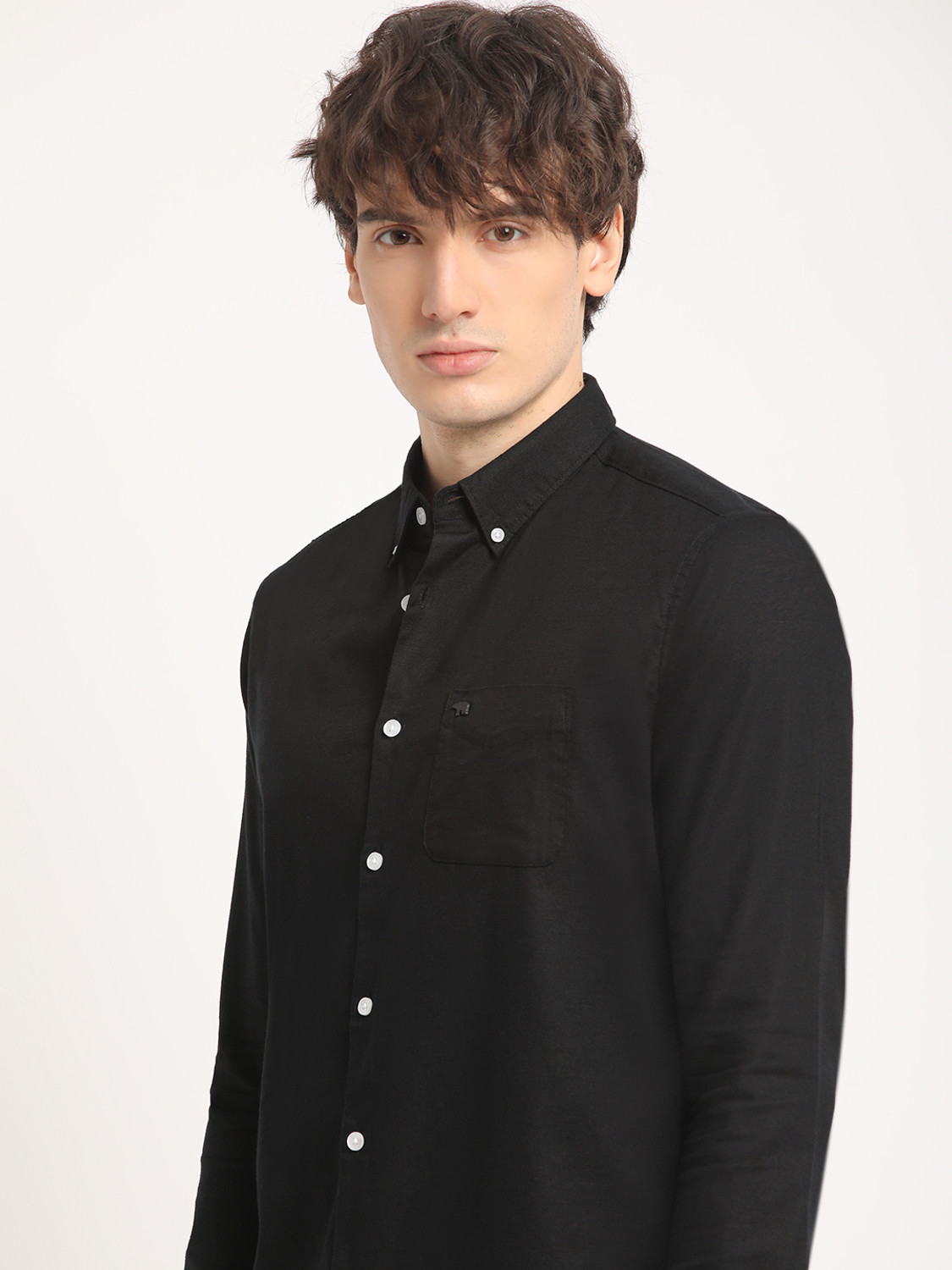 Image of THE BEAR HOUSE Men Solid Casual Black Shirt