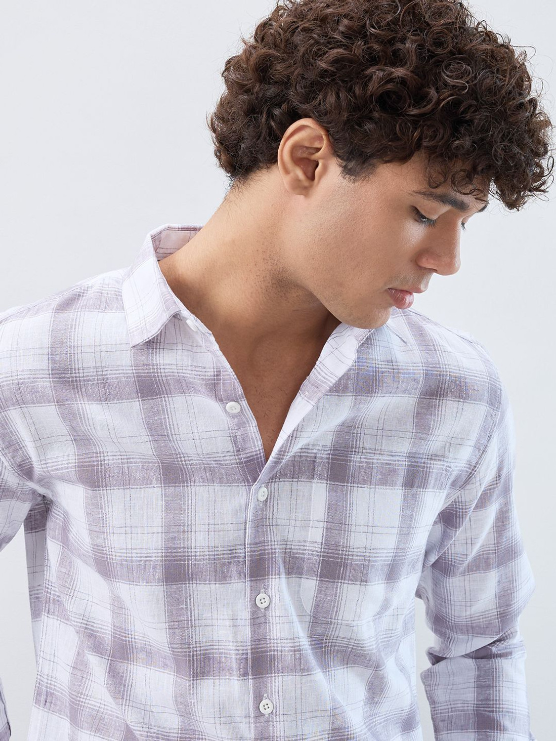 Image of HERE&NOW Men Checkered Casual White Shirt