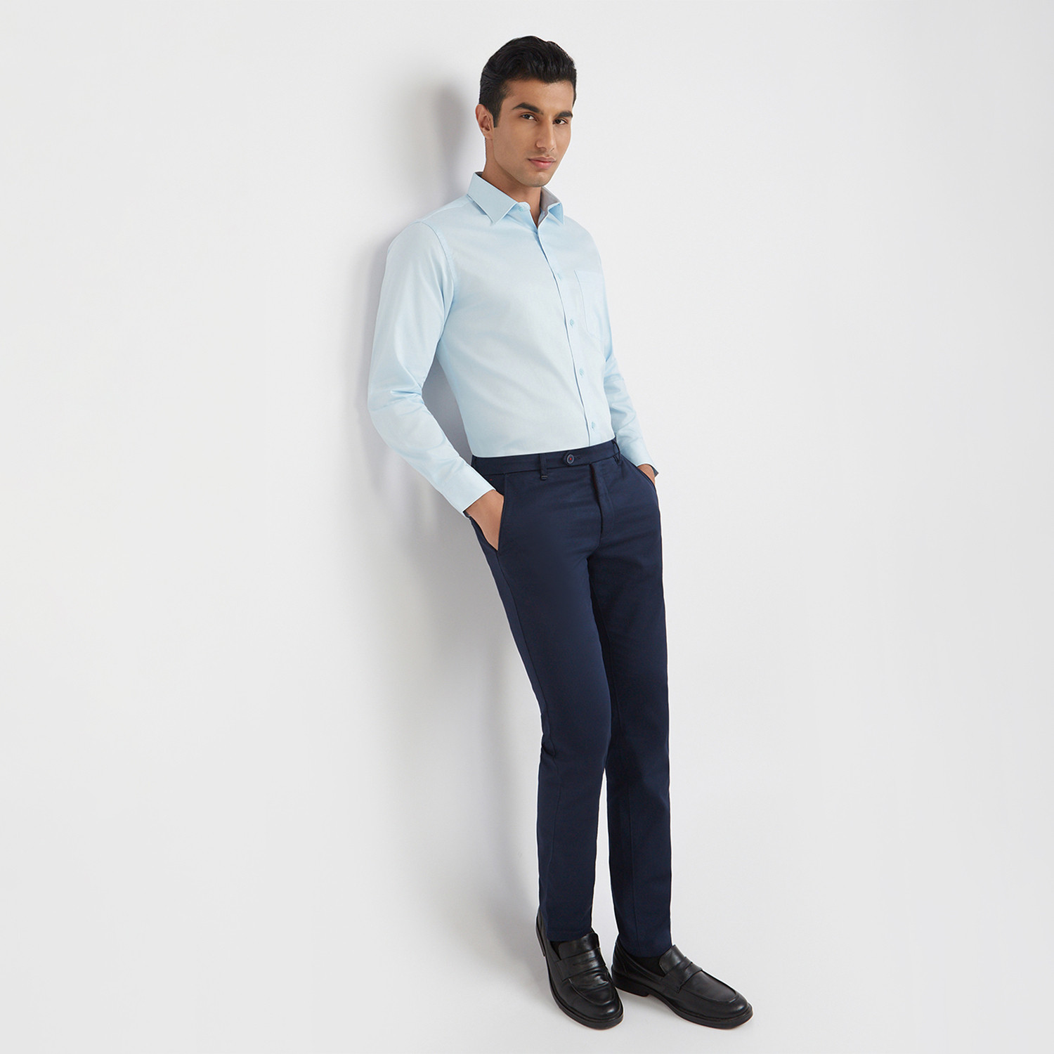 Image of Raymond Men Solid Formal Blue Shirt