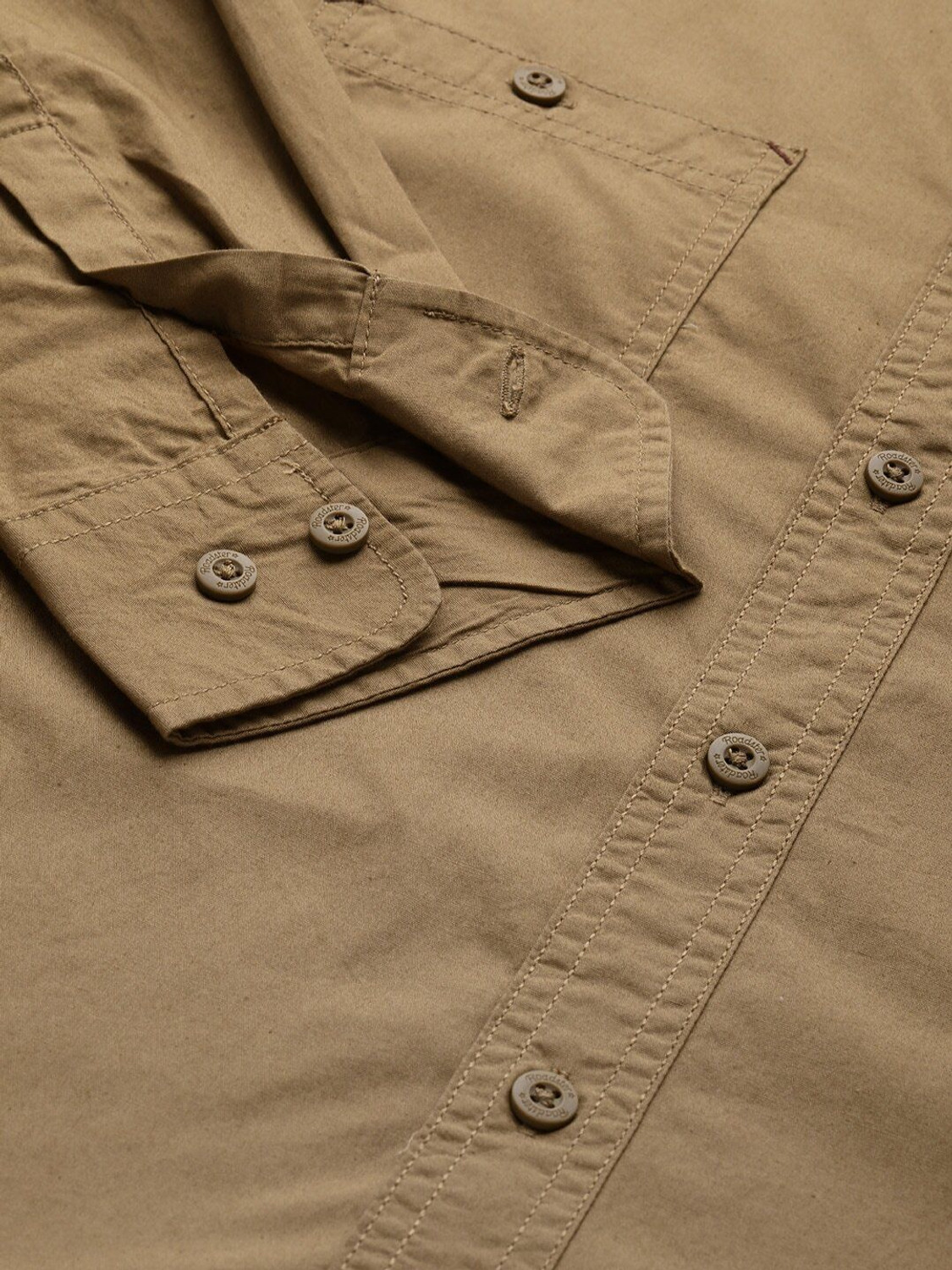 Image of Roadster Men Solid Casual Brown Shirt