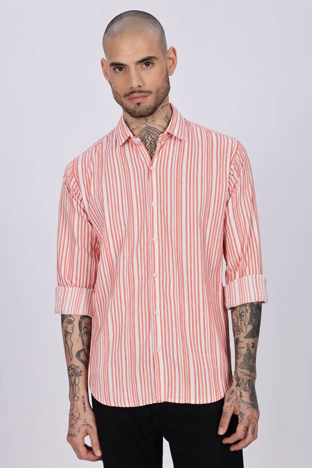 FUBACK Men Self Design Casual Pink Shirt