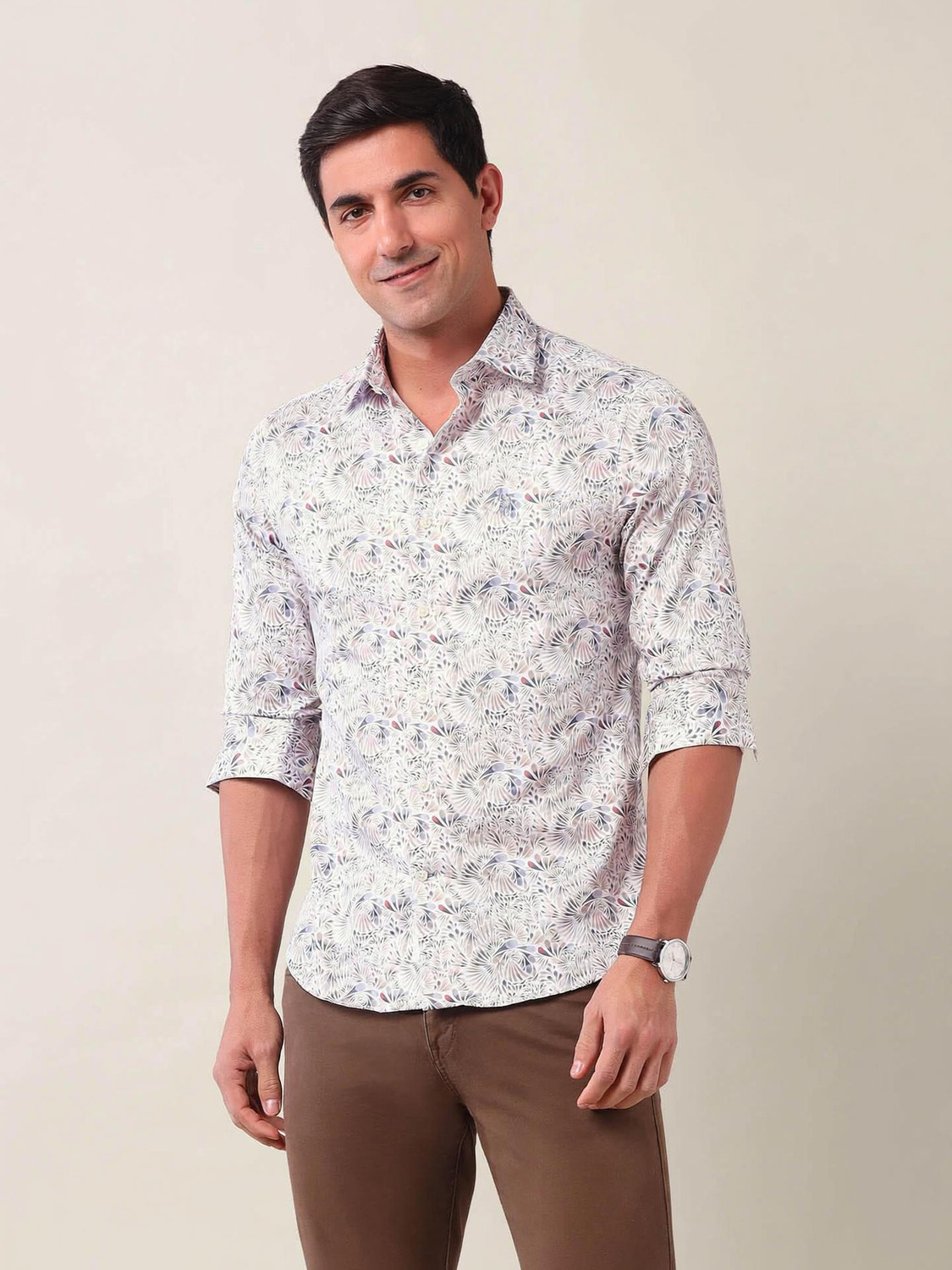 Image of U.S. POLO ASSN. Men Printed Casual White Shirt