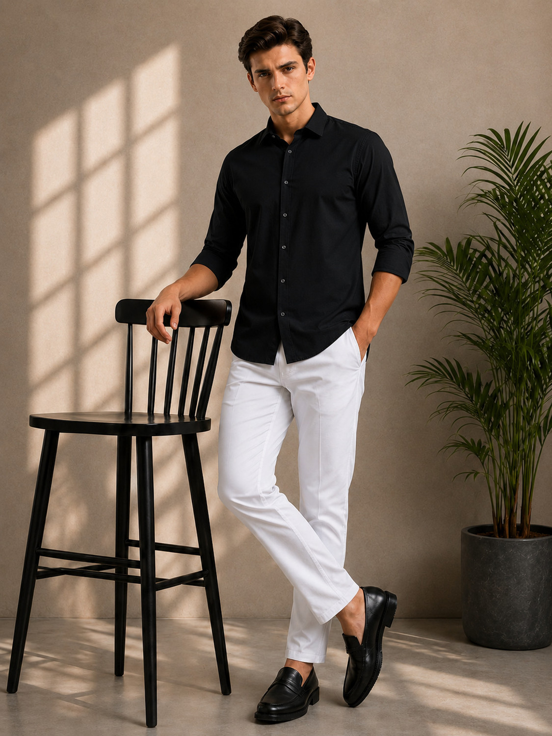 Image of METRONAUT Men Solid Formal Black Shirt