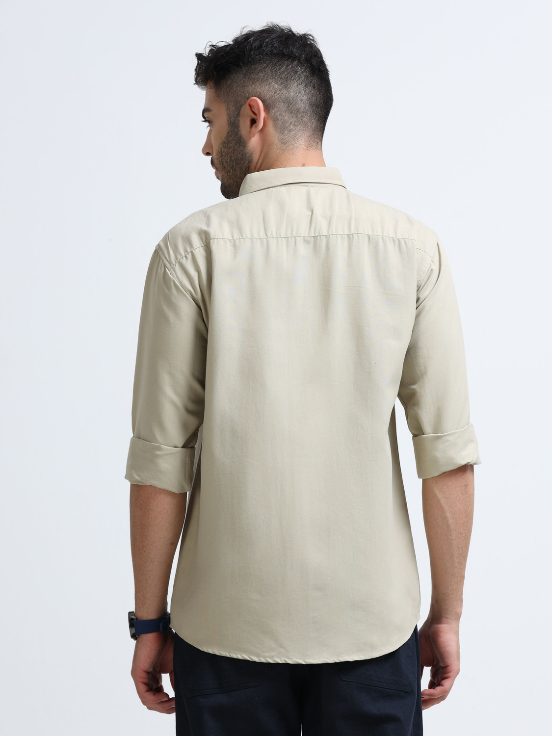 Image of WHISQ Men Solid Casual Cream Shirt