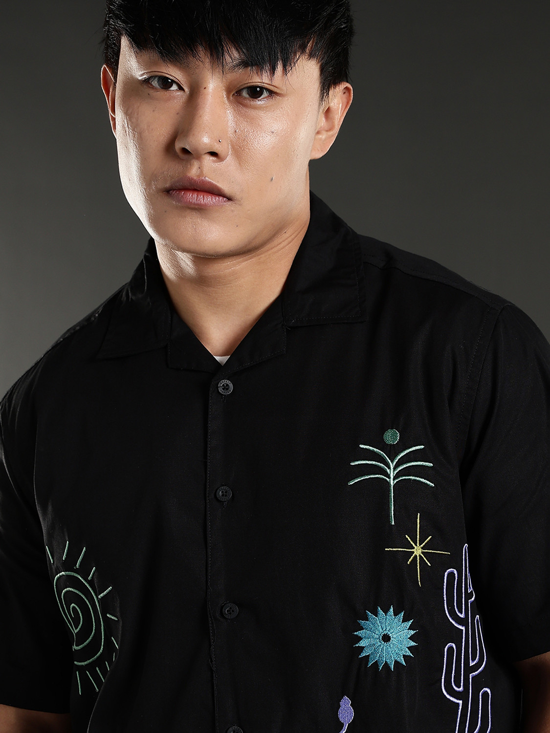 Image of Eszett Men Self Design Casual Black Shirt