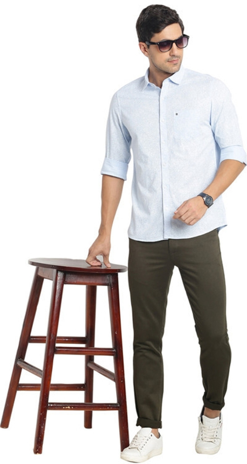 Image of TURTLE Men Solid Casual Light Blue, White Shirt