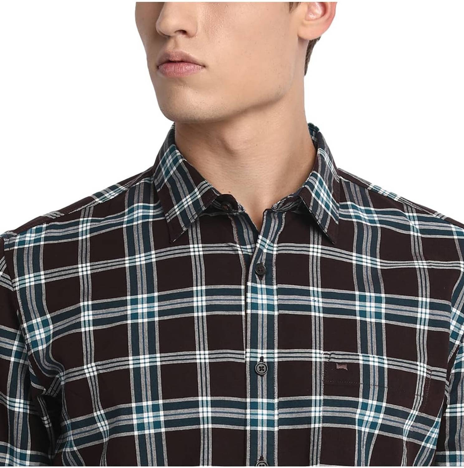 BASICS Men Checkered Casual Brown Shirt
