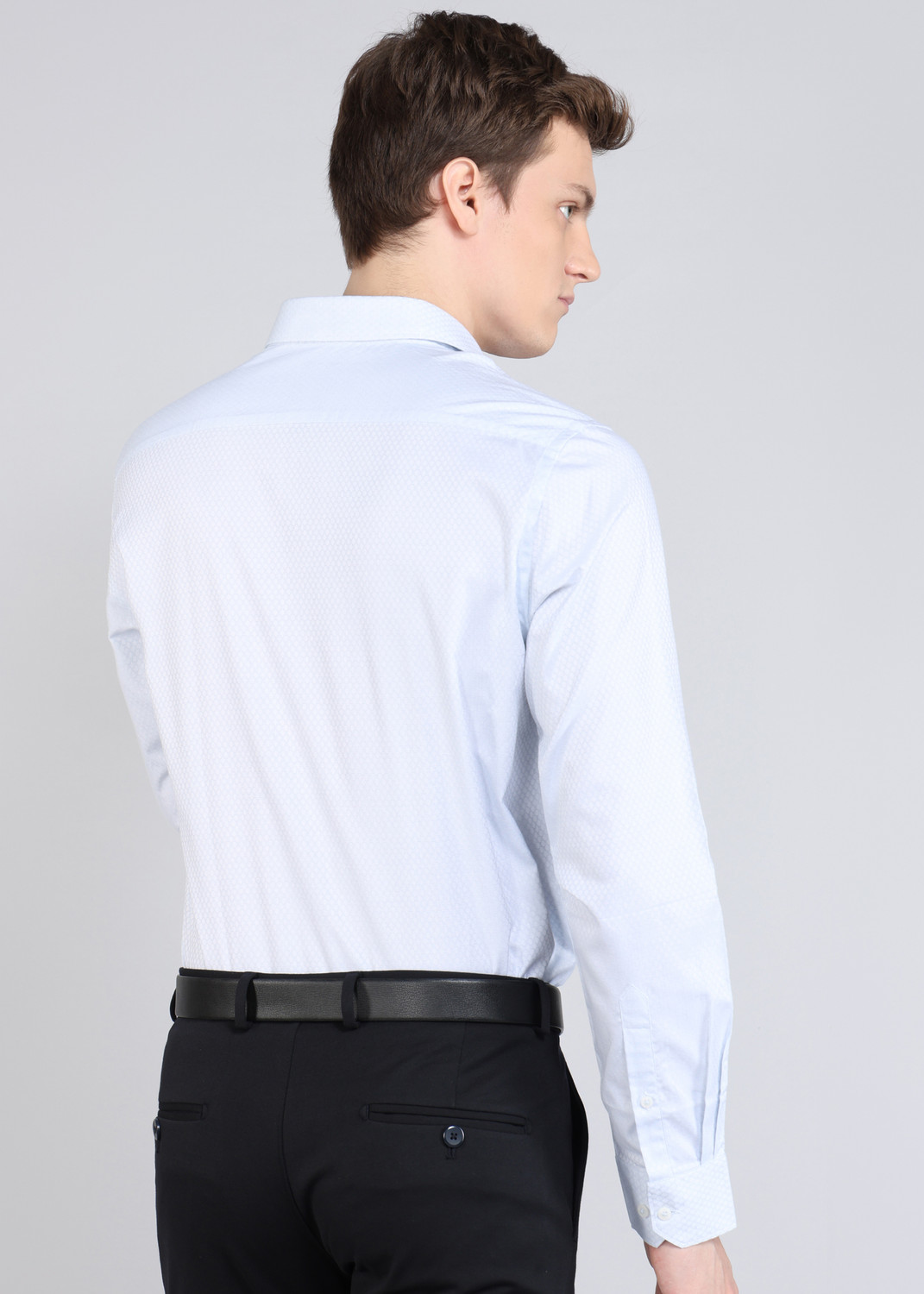 Image of ARROW Men Self Design Formal Blue Shirt