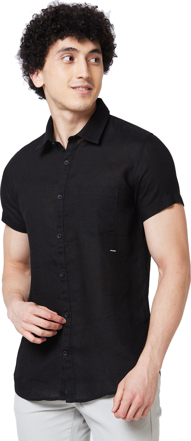 Image of Spykar Men Solid Casual Black Shirt
