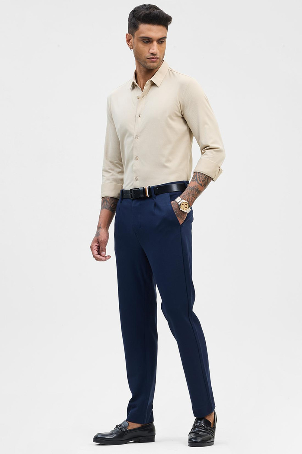 Image of Snitch Men Solid Formal Beige Shirt