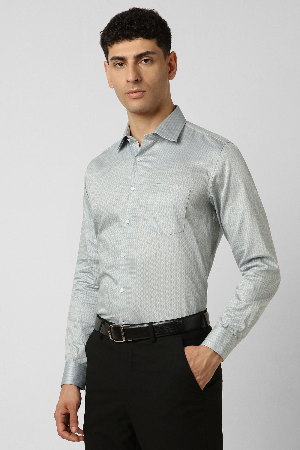 Image of VAN HEUSEN Men Self Design Formal Grey Shirt
