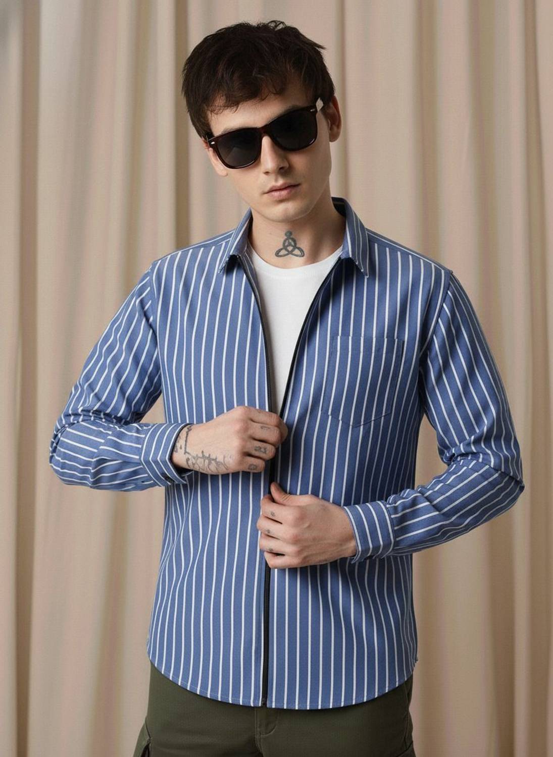 Surhi Men Striped Casual Blue Shirt - Image 4