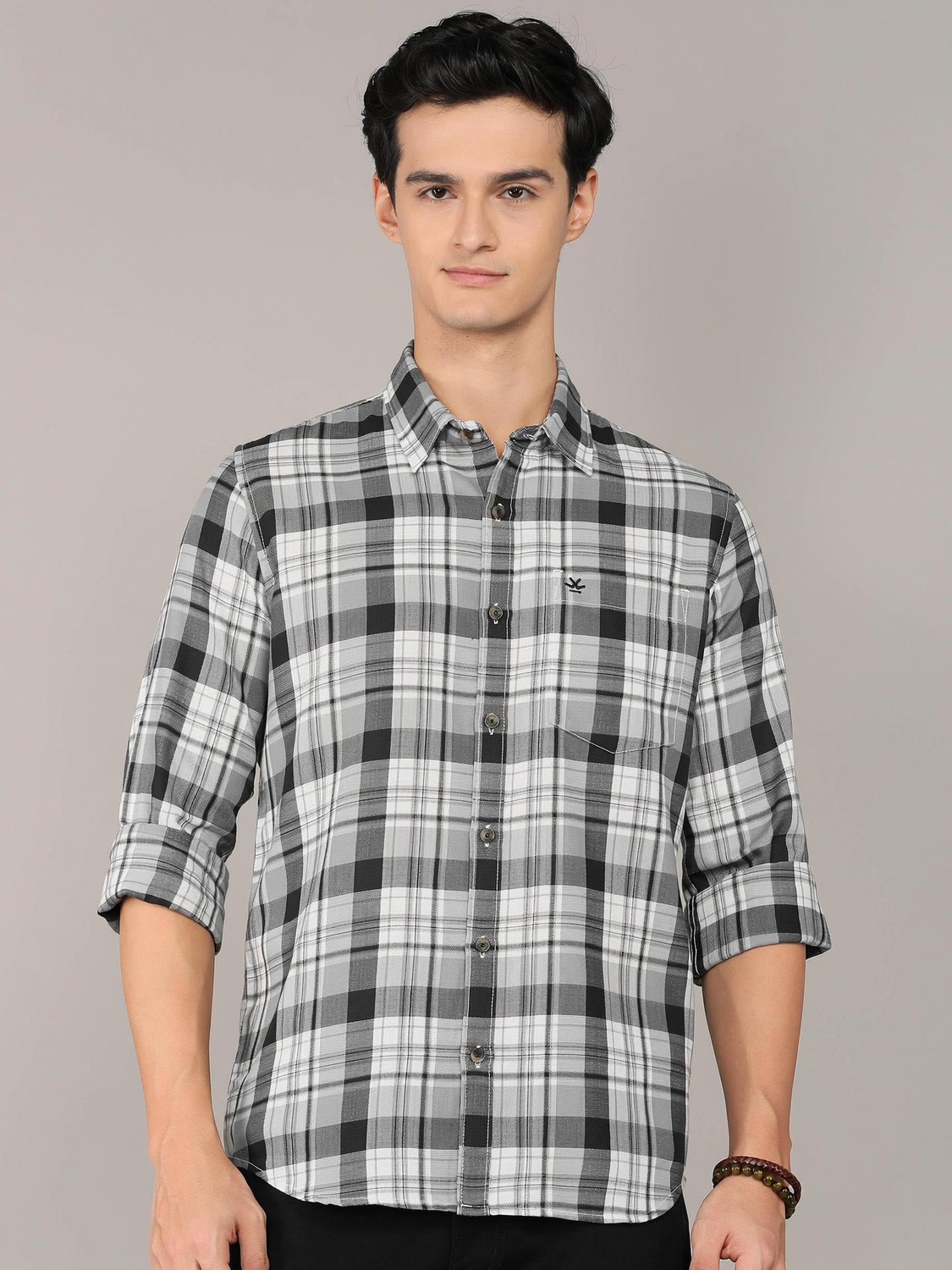 Image of WROGN Men Checkered Casual Grey Shirt