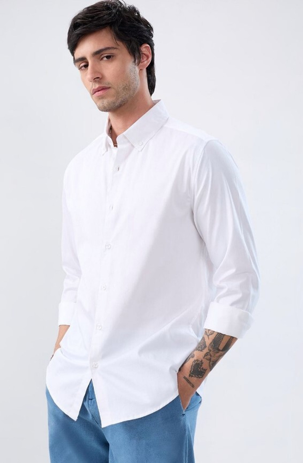 Image of VAIDDO Men Solid Casual White Shirt