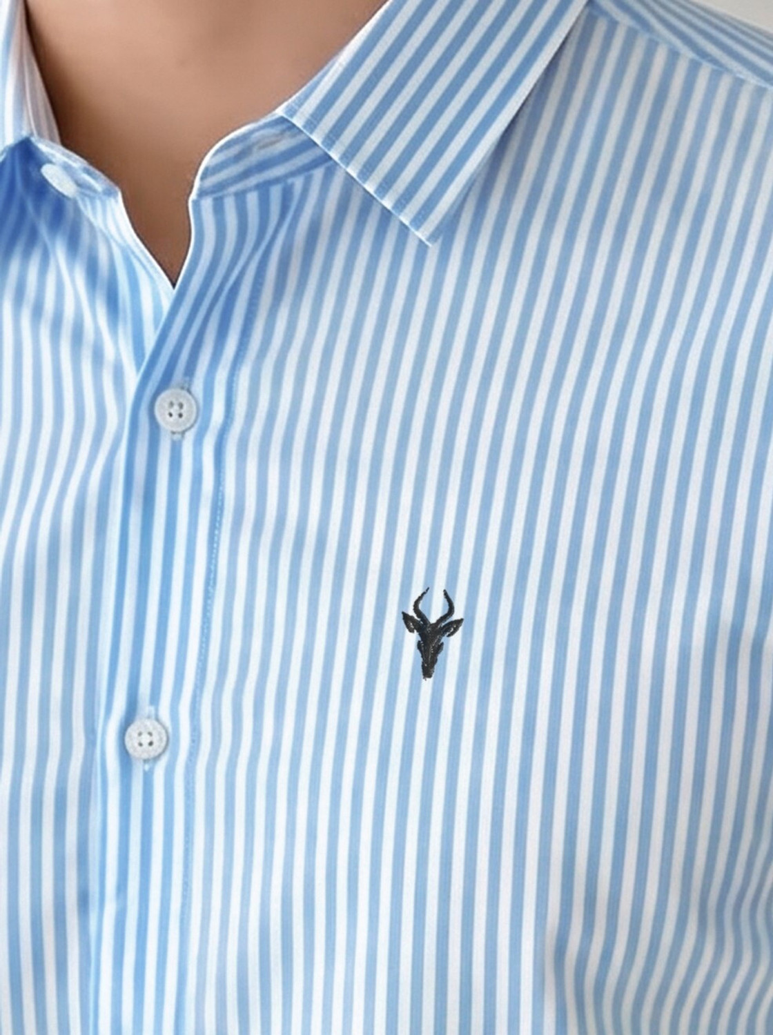 Image of VG BROTHER Men Striped Casual Light Blue Shirt