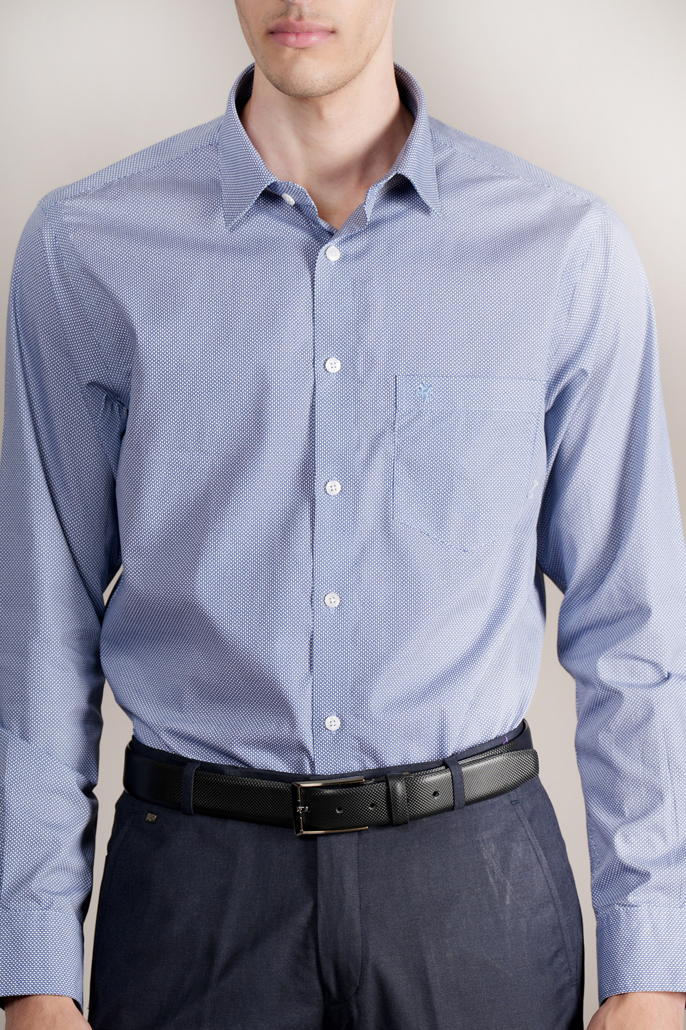 Image of CANTABIL Men Self Design Formal Light Blue Shirt