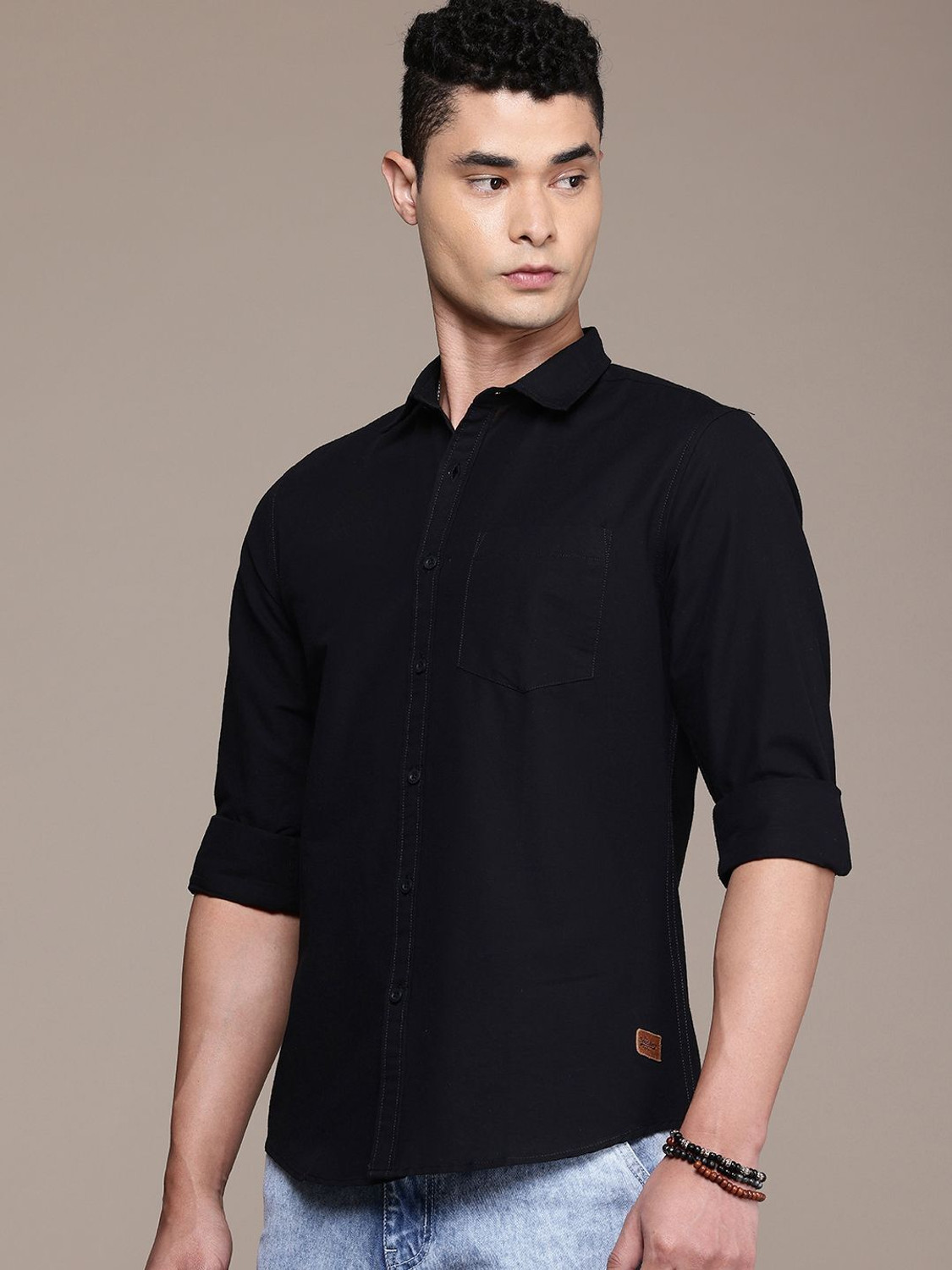 Image of Roadster Men Solid Casual Black Shirt