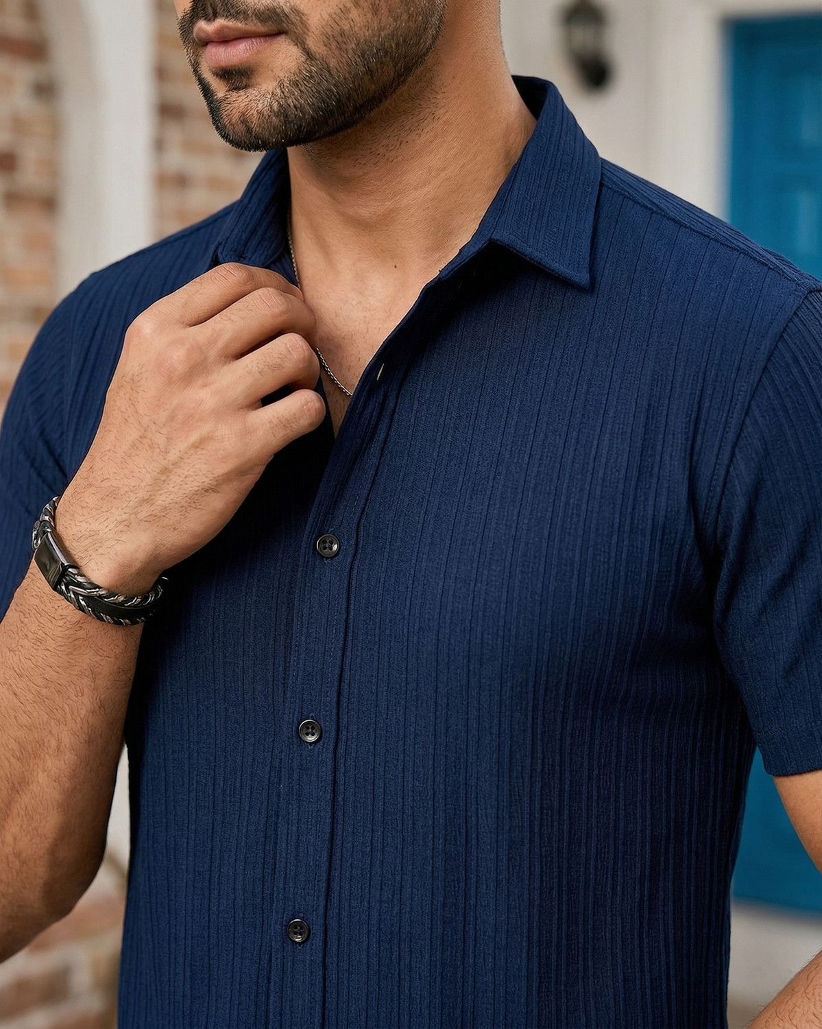 Image of YAMOLISH ENTERPRISE Men Solid Casual Blue Shirt