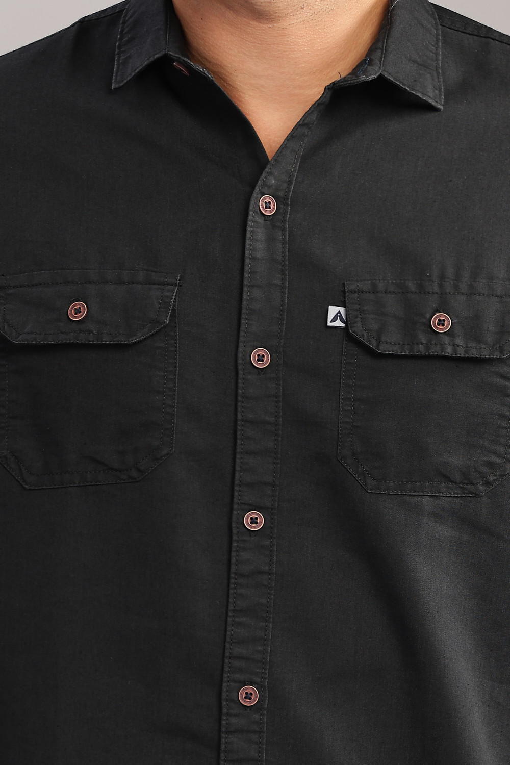 Image of AIDAN PAUL Men Solid Casual Black Shirt