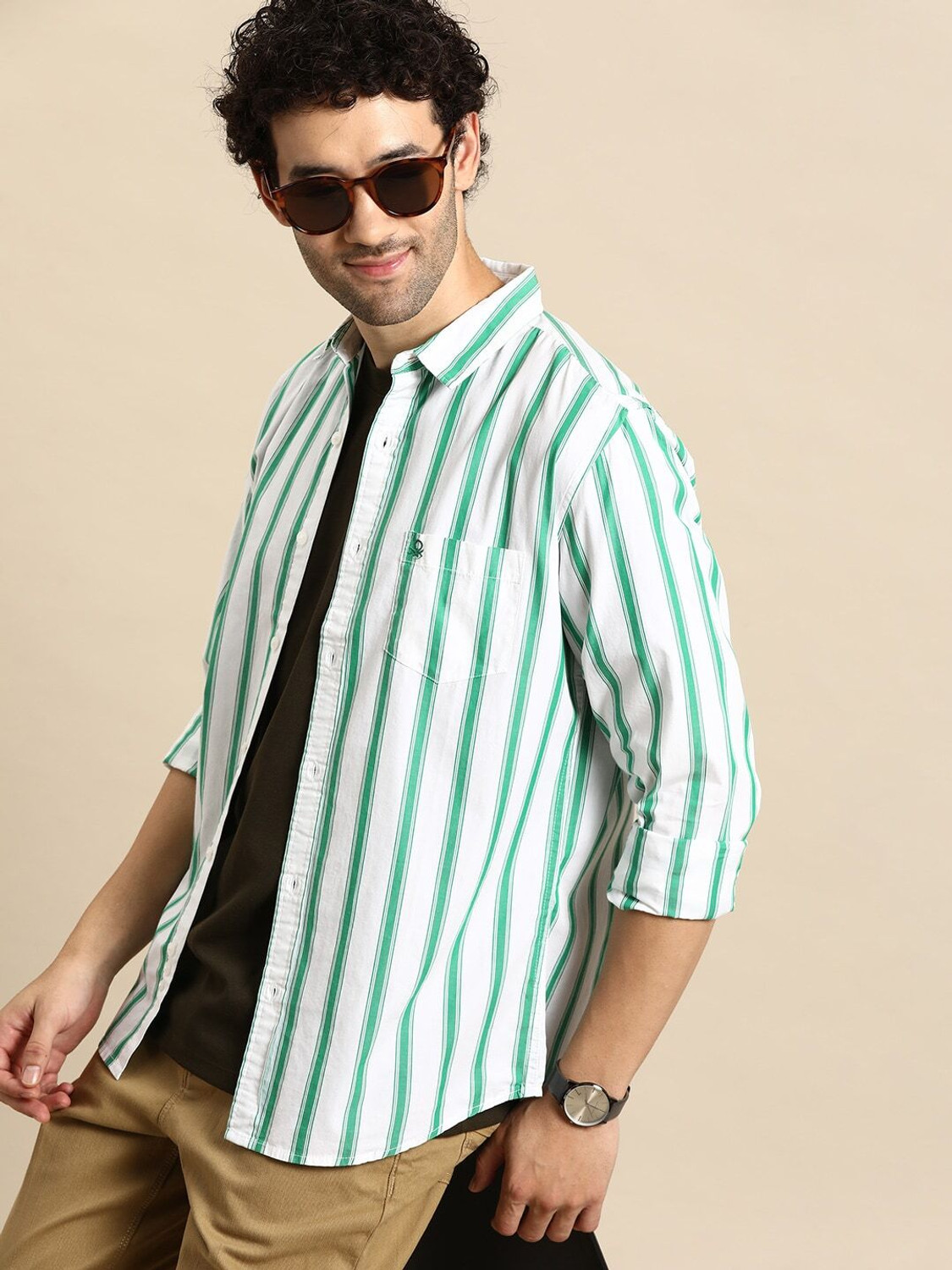 Image of United Colors of Benetton Men Striped Casual Blue Shirt