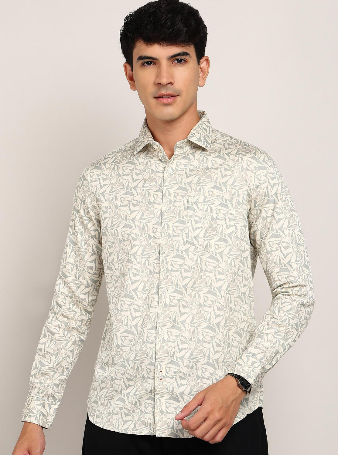 Image of KILLER Men Printed Casual Cream Shirt