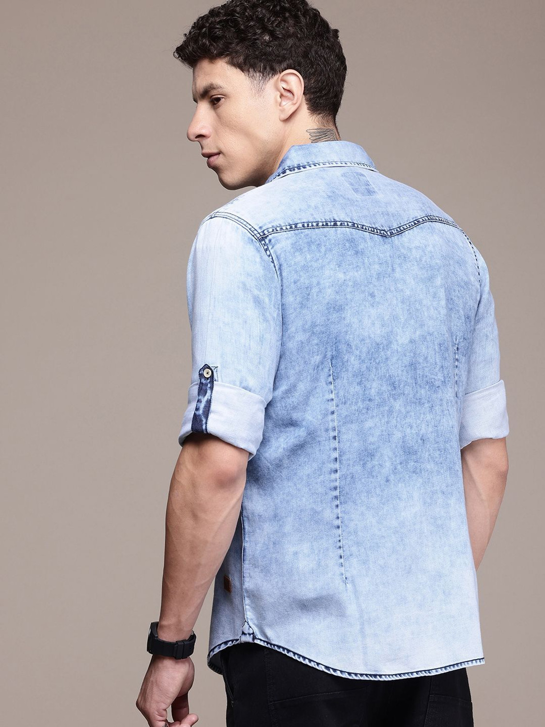 Image of Roadster Men Washed Casual Blue Shirt