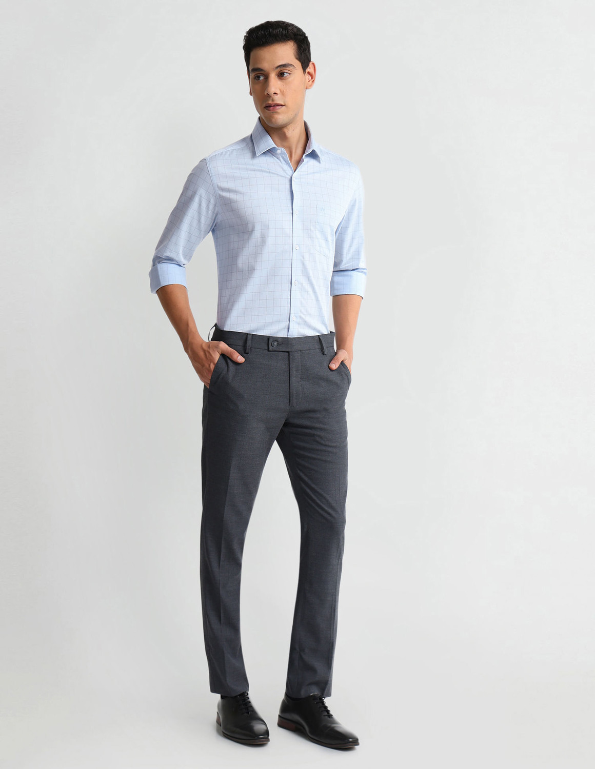 Image of ARROW Men Checkered Formal Light Blue Shirt