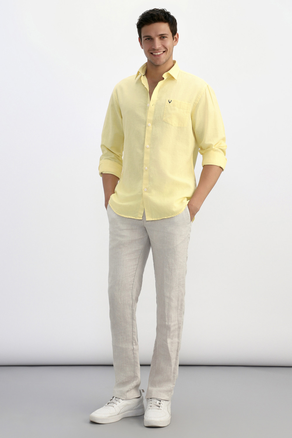 Image of Allen Solly Men Solid Casual Yellow Shirt
