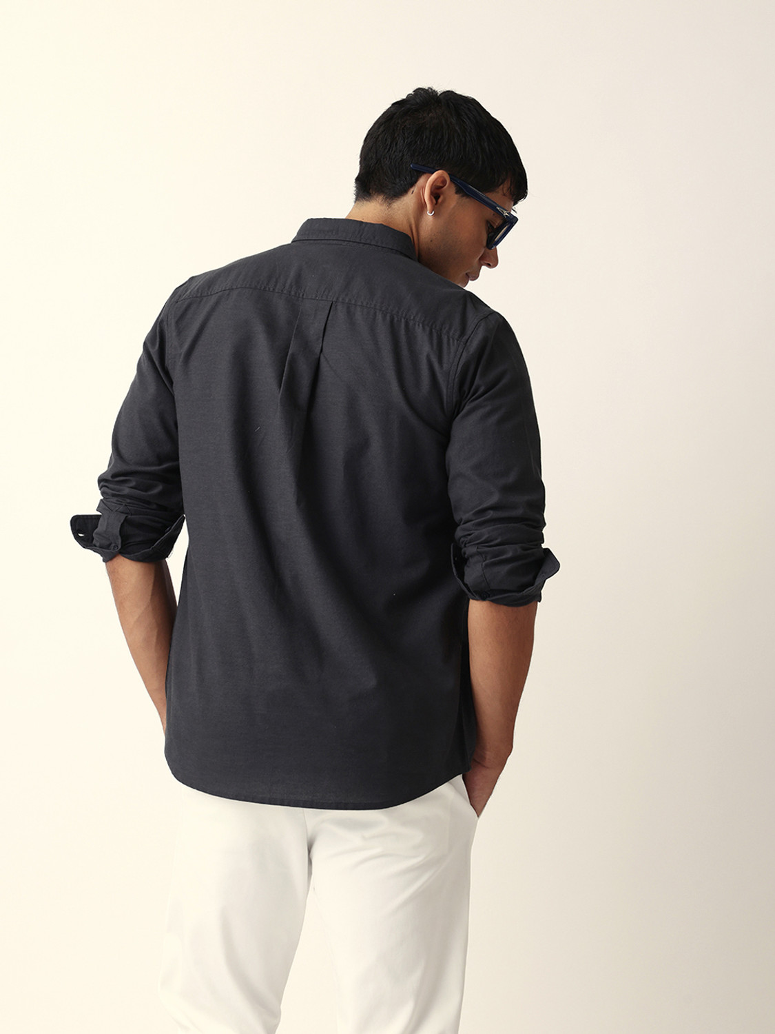 Image of THE BEAR HOUSE Men Solid Casual Black Shirt