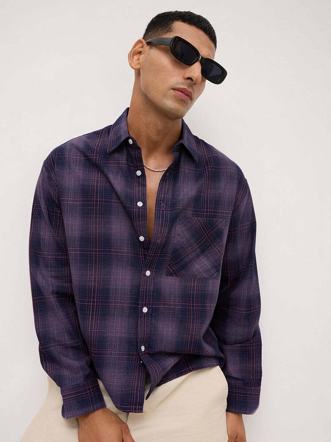 VASTRADO Men Purple Checkered Casual Shirt - Image 2