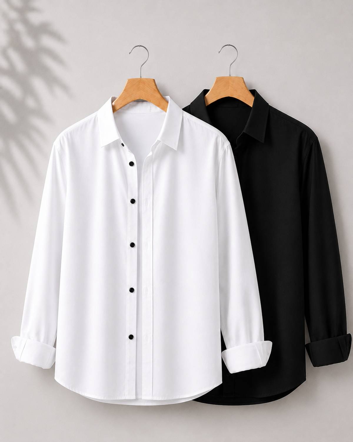 mozero Men Solid Casual Black, White Shirt - Image 1