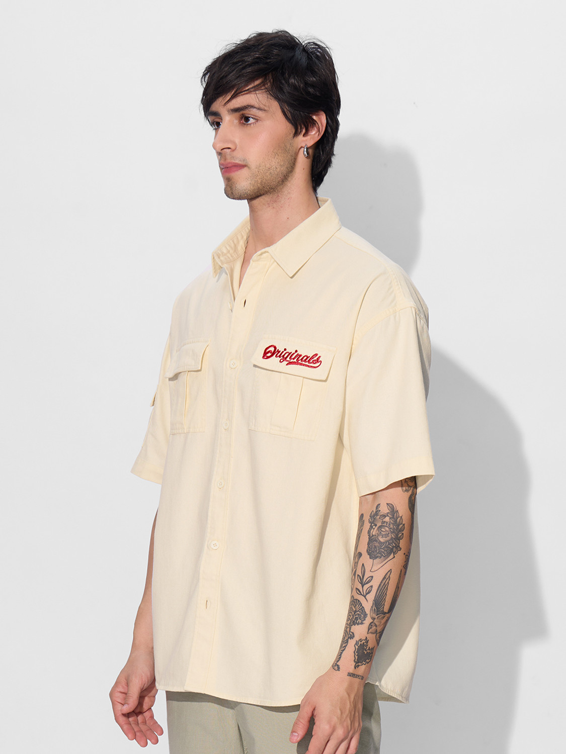 Image of The Souled Store Men Solid Casual Beige, Red Shirt