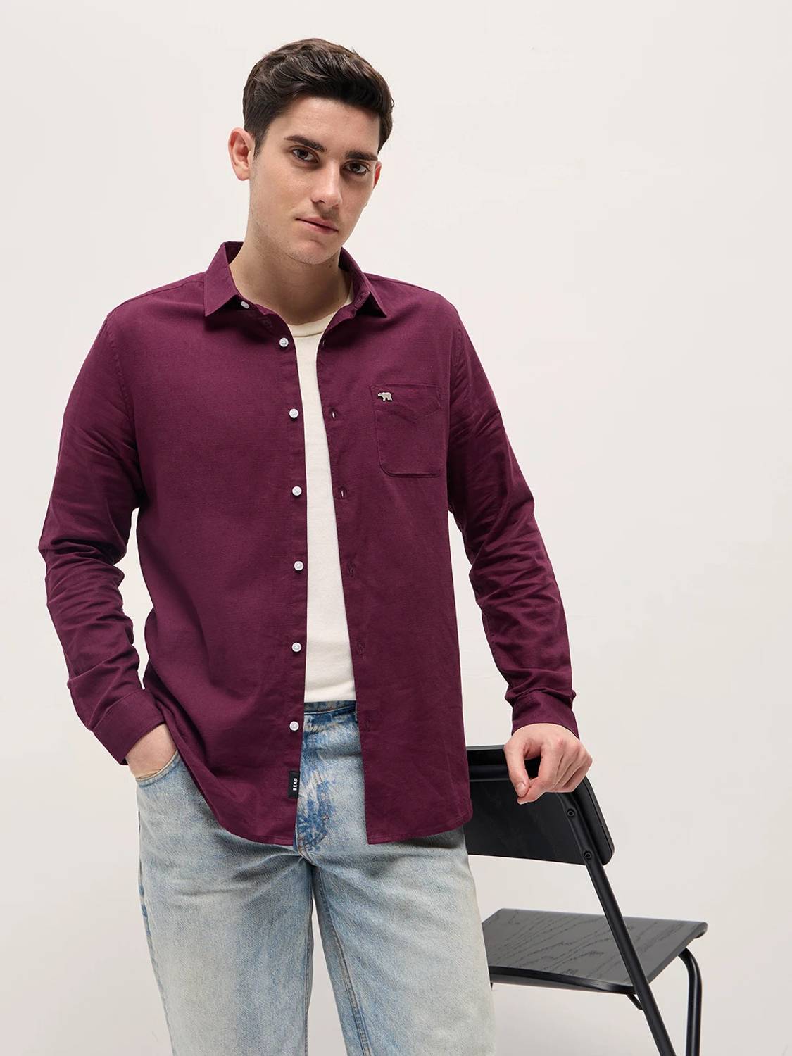 THE BEAR HOUSE Men Solid Casual Maroon Shirt