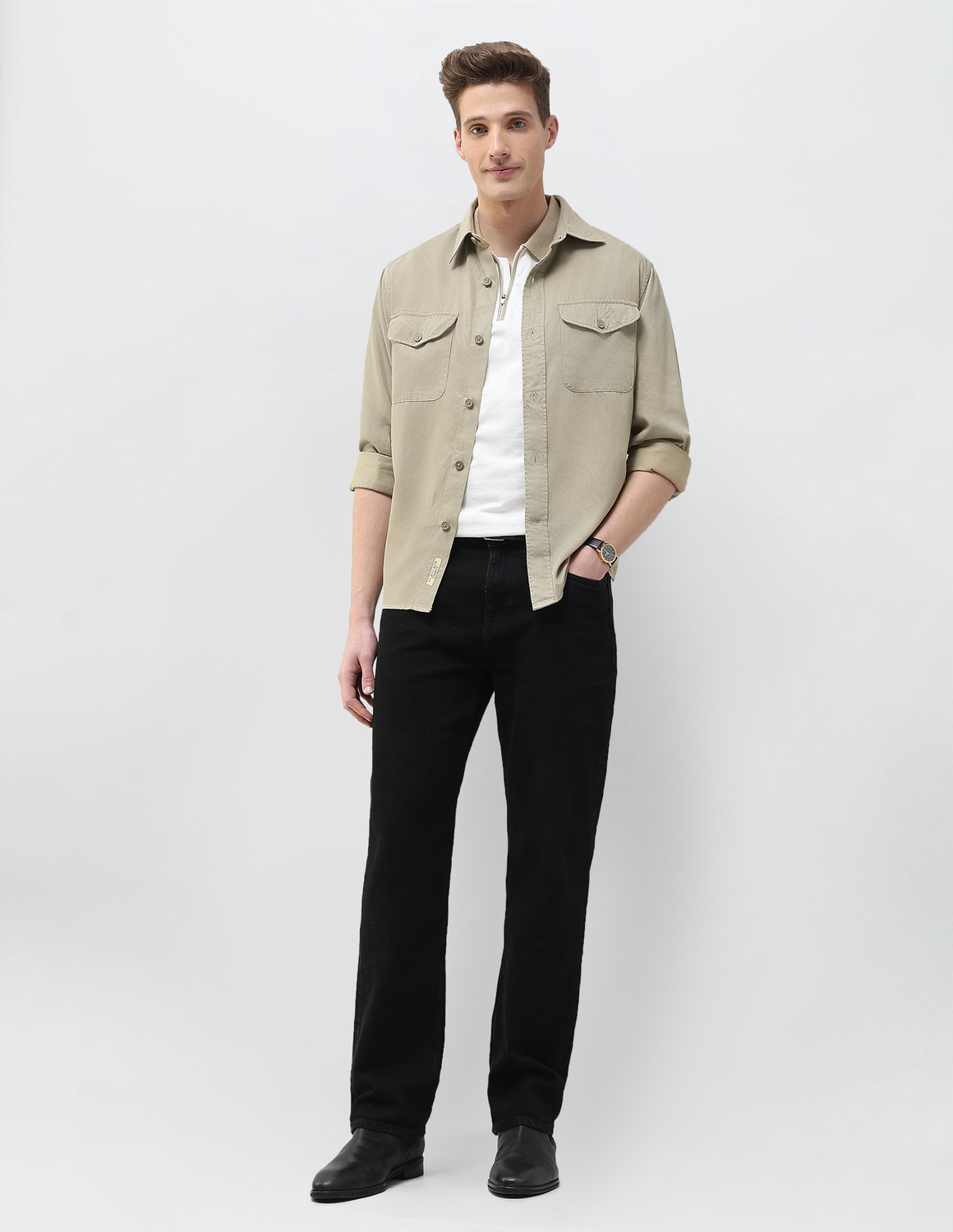 Image of U.S. Polo Assn. Denim Co. Men Solid Casual Brown Shirt
