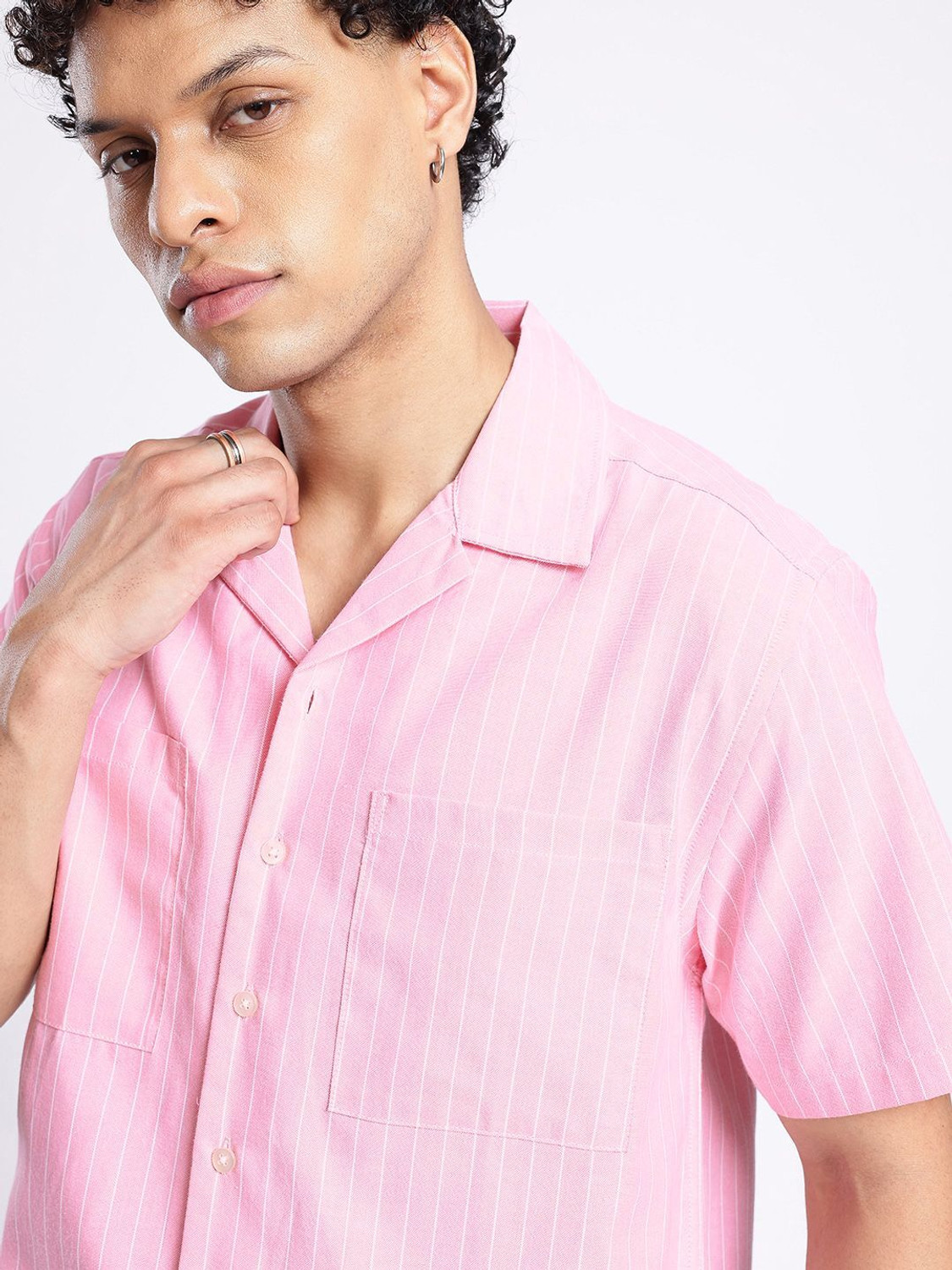 Image of Glitchez Men Striped Casual Pink Shirt