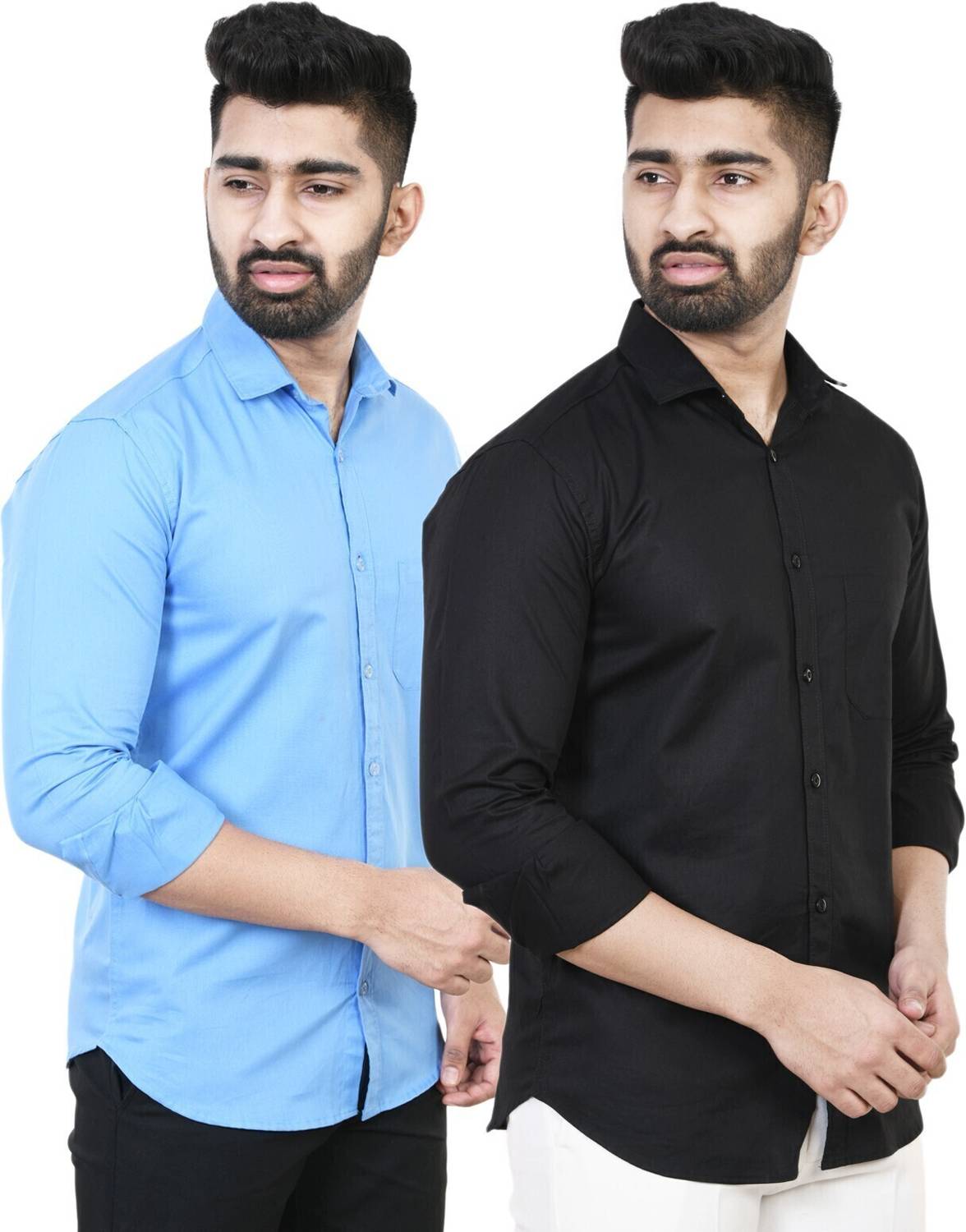 Feel high Men Regular Fit Solid Spread Collar Casual Shirt (Pack