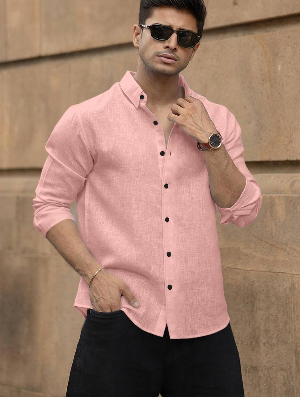 Shubhlakshmi Men Solid Casual Pink Shirt