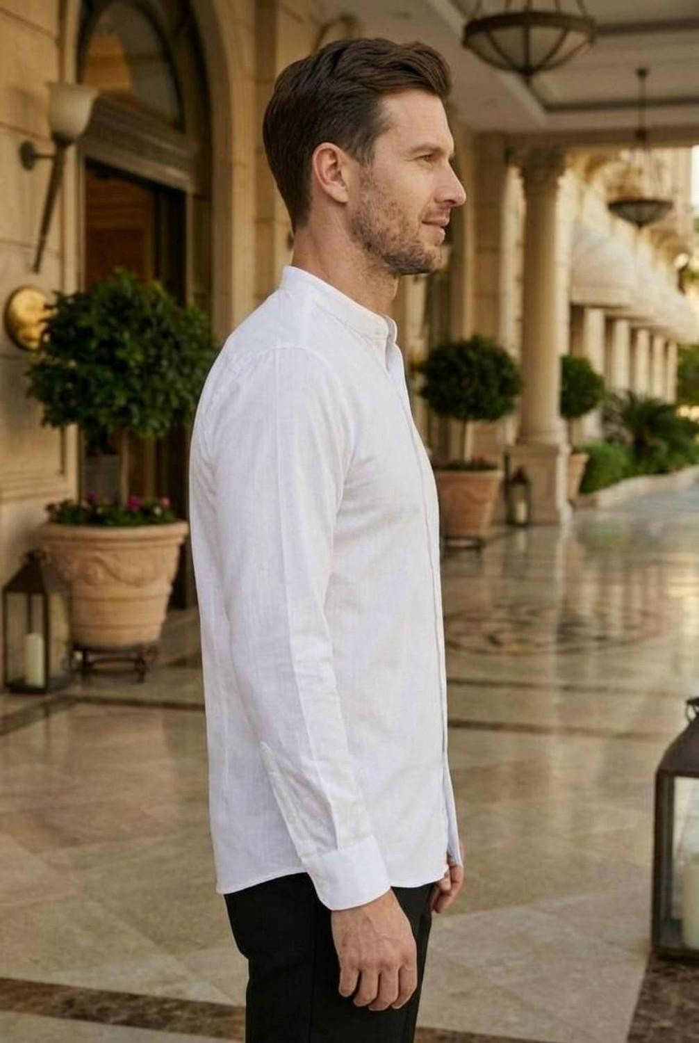 Image of ANAND Men Solid Casual White Shirt