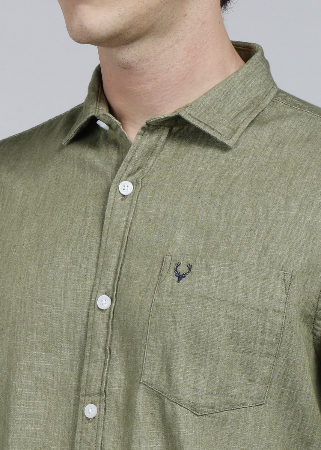 Image of Allen Solly Men Self Design Formal Green Shirt