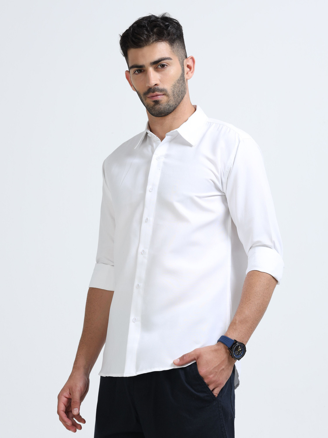 Image of VASTRAWEAR Men Solid Casual White Shirt